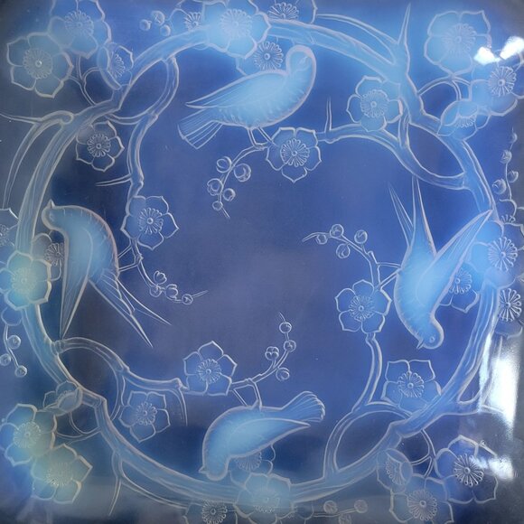 Antique French Julien Opalescent Glass Dish Birds & Floral Metal Rims & Handles - Picture 7 of 13